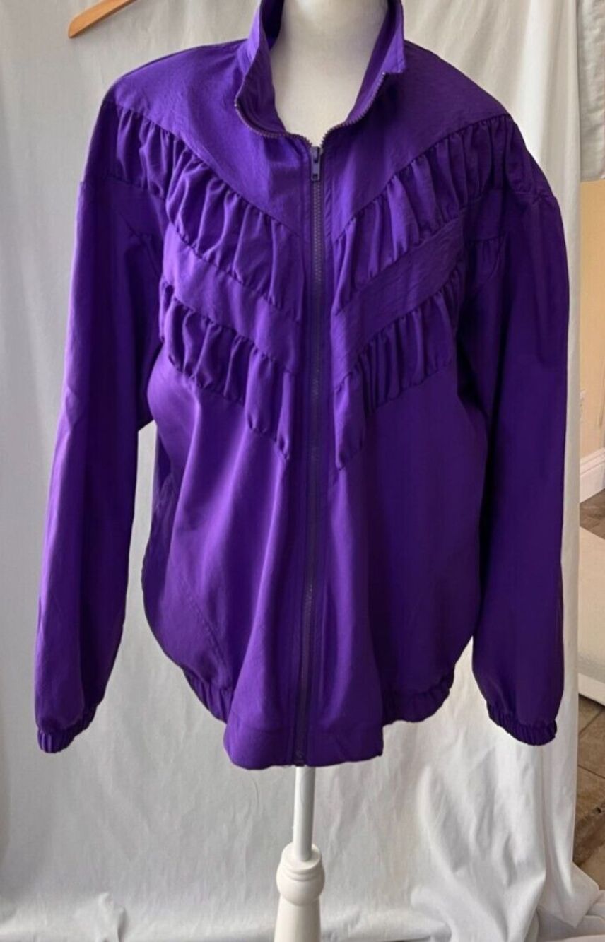 🔮 Vintage 80s Teddi Sport Windbreaker Jacket Purple | M | Retro Track Jacket